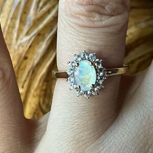 Natural Rainbow Moonstone Sterling Silver Halo Ring Size 6